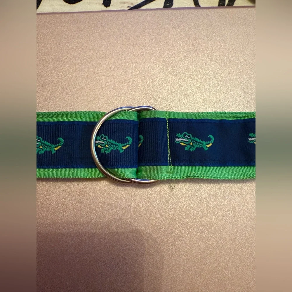 Della Divine- Kids Alligator 🐊 Embroidery Ribbon D-Ring Belt, 25 In. Navy/Green